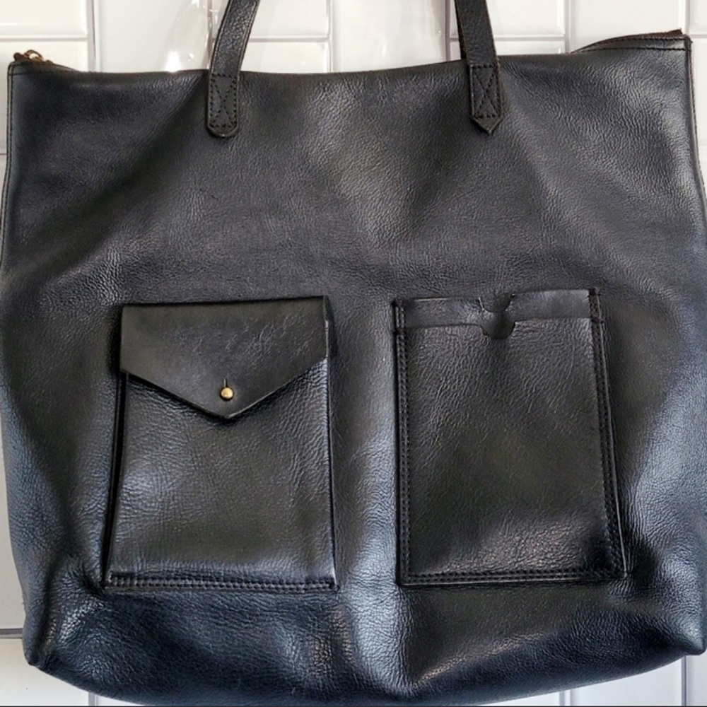 Rare The Transport Satchel with Pockets Madewell Front External Pockets